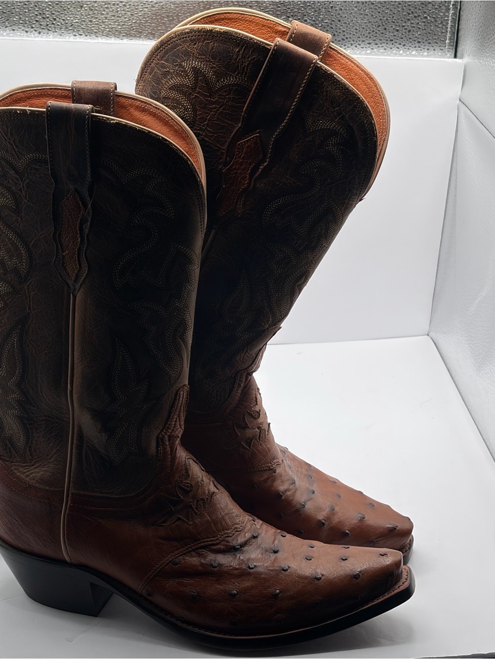 Lucchese Augusta Full Quill Ostrich Cowboy Boots Women 8 B Tan Snip Toe M5603